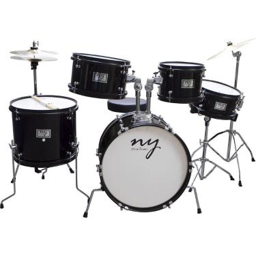 Imagem de Bateria Acústica Infantil Junior 2T Preta com Banco New York - NY-F1RS