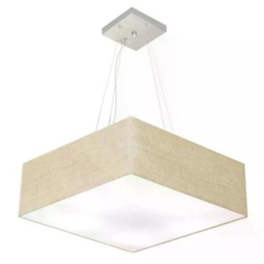 Imagem de Lustre Pendente Quadrado Vivare Md-4032 Cúpula Em Tecido 15/50x50cm - Bivolt Rustico-bege 127/220v