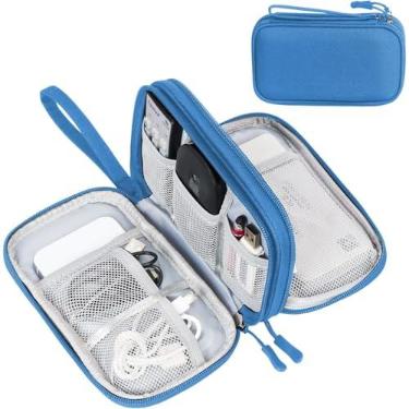 Imagem de Organizador de acessórios eletrônicos FYY, estojo de viagem impermeável, com duas camadas, bolsa de armazenamento multifuncional para cabos, carregadores, celular e fones, verde-água