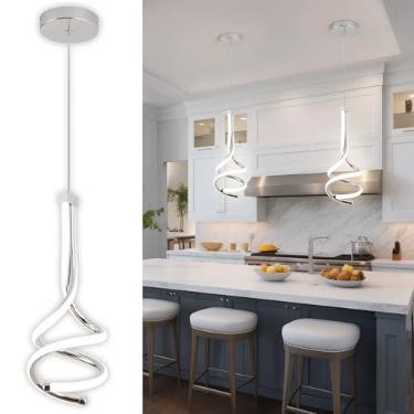 Imagem de EIDISUNY Luminária Pendente Moderna, Led Espiral, De 4500K, Lustre Cromado 20W Ajustável Para Ilha Cozinha, Sala Jantar, Quarto, 1 Unidade