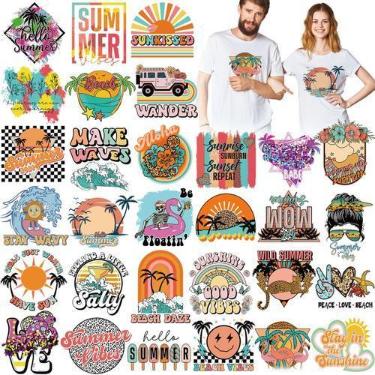 Imagem de Iron On Transfers Estune, 30 peças de adesivos de vinil retrô de verão