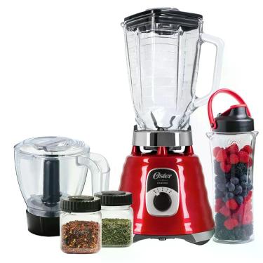 Imagem de Kit Liquidificador e Acessórios Oster New Osterizer Vermelho com Jarra de Vidro e Tritan Blend N Go 220V