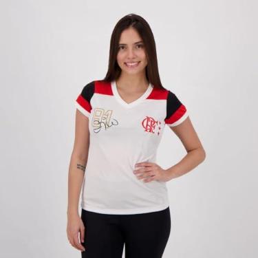 Imagem de Camiseta Flamengo Zico Retrô Feminina Braziline, Branco/Vermelho/Preto, P