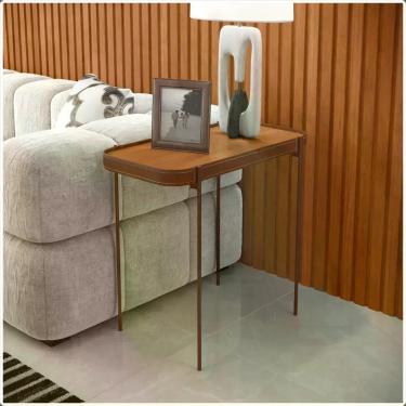Imagem de Mesa Lateral Melin P 47x31 Nature Com Pes Metal Cobre