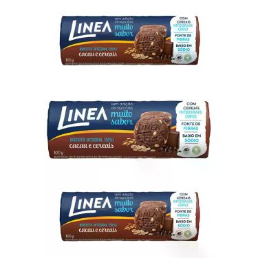 Imagem de Biscoito Integral Linea Cacau e Cereais Kit 3 Pacotes 100g