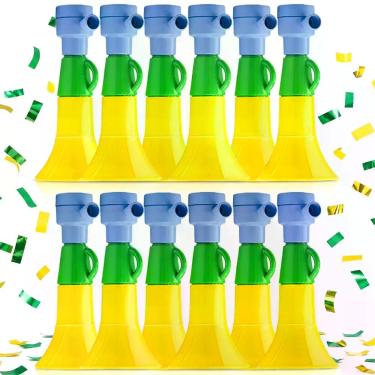 Imagem de Kit 12 Cornetas N2 Buzina Verde Amarelo De Assoprar 19 Cm Torcida Do B