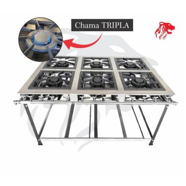 Imagem de Fogão Industrial 6 Bocas Duplas 30x30 P7 em Aço Inox Leona