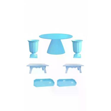 Imagem de Kit Boleira 2 Vasos - 2 Mesinha - 2 Bandeja Diver Azul-claro - Congrat