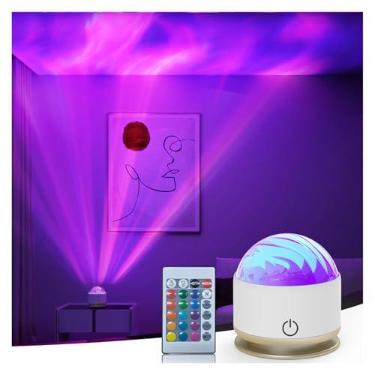 Imagem de HUMIIEYE Projetor de luz do norte, luz noturna aurora operada por bateria, lâmpada galáxia, 16 cores, projetor de teto, ondas oceânicas, iluminação ambiente para quarto, festa, quarto de crianças