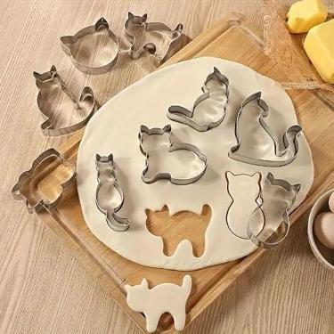 Imagem de Conjunto de 9 cortadores de pastelaria com tema de gato – adoráveis cortadores de biscoito de gatinho para assar e fazer sobremesas