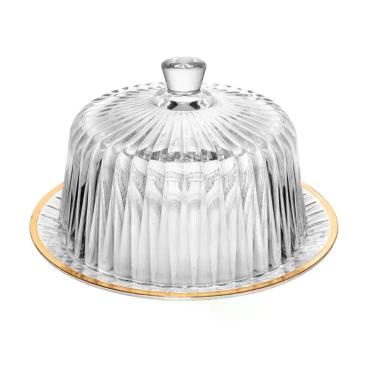 Imagem de Queijeira Cristal com Tampa e Fio de Ouro Radial - Lyor