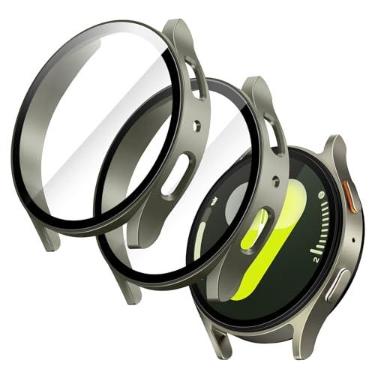 Imagem de JETech Capa com Protetor de Tela para Samsung Galaxy Watch 7 44mm, Case Capinha Protetora Geral, Película de Vidro Temperado Embutida de Alta Sensibilidade, Pacote com 2 (Verde)