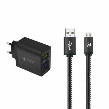 Imagem de Kit Carregador Turbo Triplo+ Cabo Turbo Militar Micro Usb V8 Homologaç
