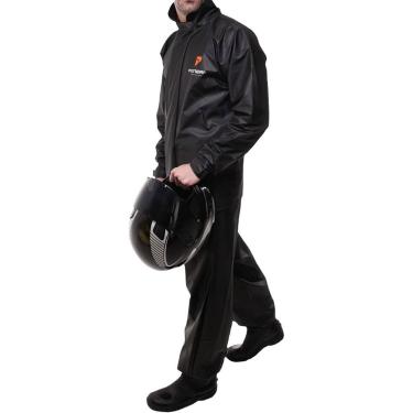 Imagem de Capa Roupa Chuva Pvc Preta Moto Motoqueiro Forrada Com Gola Tamanho XG