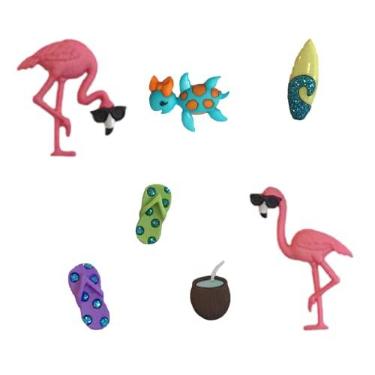 Imagem de Pingentes de taça de vinho Flamingo Beach – Conjunto de 7 marcadores magnéticos ou etiquetas para taças sem haste ou normal da Simply Charmed, Resina