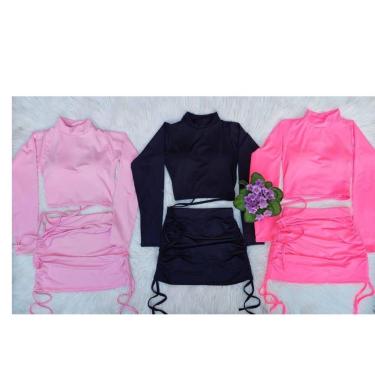 Imagem de Conjunto Cropped Com Bojo Manga Longa Gola Alta + Saia - GRINGAS MODEL