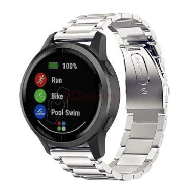 Imagem de Pulseira de Aço Marca 123Smart Compativel com GT2 GT3 GT4 GT Runner 46mm Venu 2 45mm Venu 3 Vivoactive4 Vivoacitive5 45mm Forenrunner 255 Forenrunner 255 Music 46mm Forerunner 745 Forerunner 945 Prata