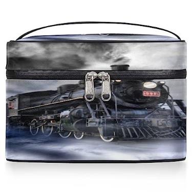 Imagem de Bolsa cosmética feminina de trem a vapor grande bolsa de maquiagem de viagem bolsa de maquiagem de trens bolsa de maquiagem portátil caixa com zíper bolsa de higiene pessoal, Conforme