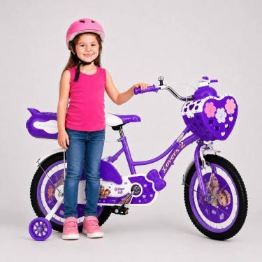 Imagem de Bicicleta Infantil Menina Aro 16 Lovers 2 Lilás Rosa LED + Baú Traseir