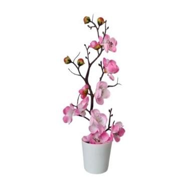 Imagem de BLWOTMOR Vaso de Flores Artificiais Simulado Flores de Ameixa Decoração Flores de Seda com Vaso Planta Artificial para Sala de Estar Cozinha Sala de Jantar Fes, Rosa, Tamanho real