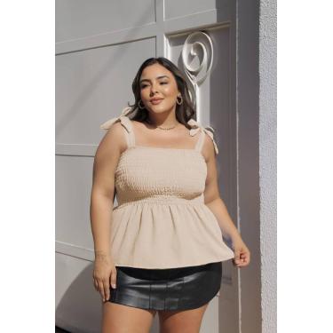 Imagem de Blusa Feminina Bata Soltinha Plus Size Alcinha Regata Elástico Ajustav