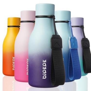 Imagem de BJPKPK Garrafas de água isoladas, garrafa de água de metal de aço inoxidável de 350 ml com alça, garrafa térmica à prova de vazamento sem BPA, canecas, frascos, garrafa de água reutilizável para