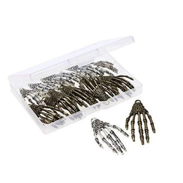 Imagem de Shapenty Metal esqueleto caveira garras de mão berloques acessórios punk horror osso garra para decoração de festa de Halloween e colar brincos pingente chaveiro fabricação de joias, prata antiga e