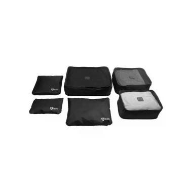 Imagem de Kit Organizador de Mala para Viagem 6 Peças Oxford com Zíper Duplo para Roupas Sapatos Cosméticos e Documentos Preto