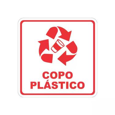 Imagem de Adesivo Coleta Seletiva Copo Plástico 20x20cm Vinil Branco