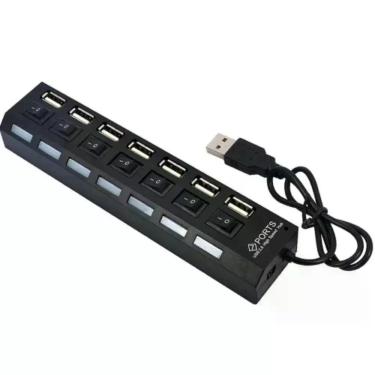 Imagem de Hub Usb 2 0 Pc e Notebook com 7 Portas Switch On Off e Led Indicador -