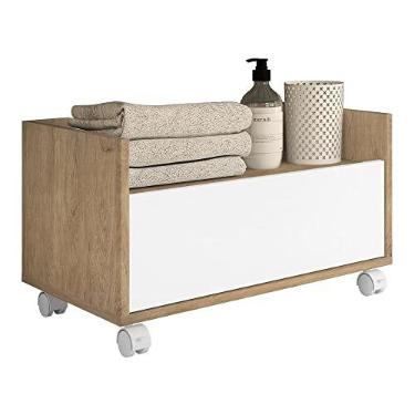 Imagem de Gabinete Armário Banheiro 80cm com Rodízios Multimóveis V5002 Rustic/branco