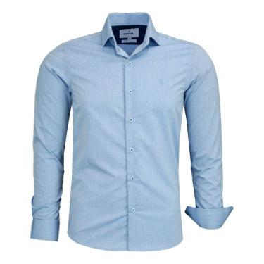 Imagem de Camisa Social Mesclado Amil Slim Manga Longa Elastano 1875, Azul, 5