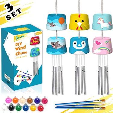 Imagem de HOSKO Pacote com 3 kits de sino de vento faça-você-mesmo - artes e artesanato para meninos e meninas de 8 a 12 anos, 4 a 8 6 a 8 5 a 7 3 a 5, construa e pinte feriado de aniversário para crianças