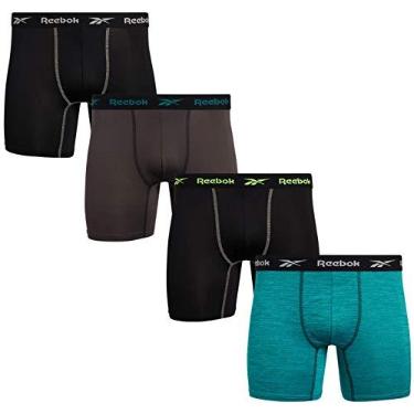 Imagem de Reebok Cuecas boxer masculinas – Pacote com 4 unidades de secagem rápida absorção de umidade – Cueca boxer elástica macia para homens P-GG, tamanho médio, preto/cinza/azul-petróleo, Azul-petróleo