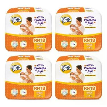 Imagem de Kit 4 Fraldas Infantil Pom Pom Jumbinho Tamanho RN C/ 18 Un