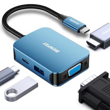 Imagem de Adaptador BENFEI USB C HUB 4 em 1, Tipo C para HDMI VGA USB 3.0 com Fornecimento de Energia, Compatível com MacBook, iPhone 15, iPad Pro