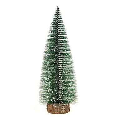 Imagem de Mini Pinheiro Rústico Natal Nevado Enfeite de Mesa 25cm Base Tronco Natural - Yangzi