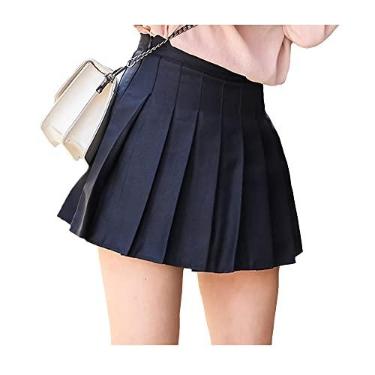 Imagem de Bestgift Saia plissada feminina de verão saia curta estilo faculdade saia jk saia, Preto, PP