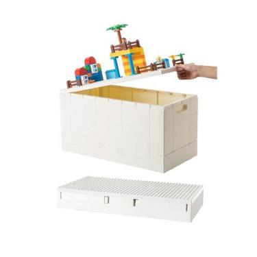 Imagem de SHIMOYAMA Caixa de armazenamento dobrável de 53 litros com tampa de construção grande para blocos Lego Duplo, organizador dobrável de 13 galões para Lego Bricks (branco)