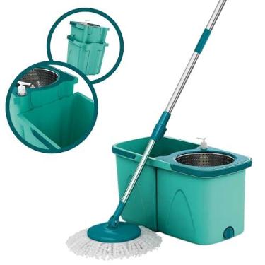 Imagem de Mop Giratório Pró Duas Águas, Balde com 9 Litros, Cesto Inox e Divisor de Água, MOP7824, Flash Limp - PP Verde