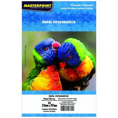 Imagem de Papel Glossy Fotográfico 150g A4 Branco Brilhante Masterprint com 50 F