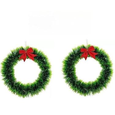 Imagem de Guirlanda Festão Verde Ou Verde 25Cm Para Porta Com Laço Vermelho Enfeite De Natal Decoração Natalina(Verde 2 Peças)