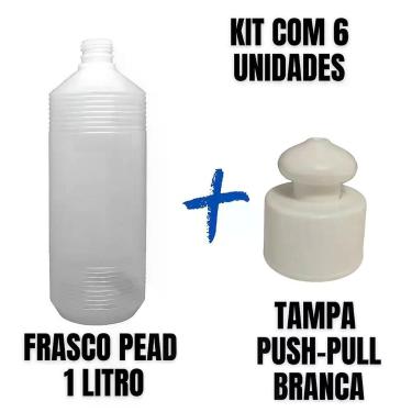 Imagem de Frasco Plástico PEAD Estriado 1L com Tampa Push-Pull - Kit com 6 Unida