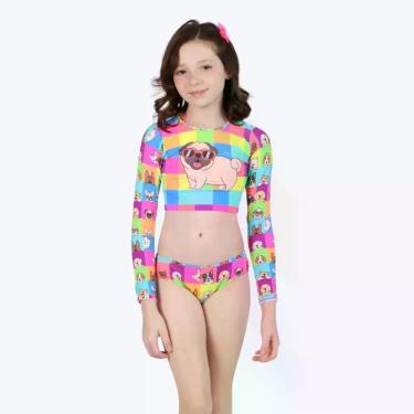 Imagem de Biquíni com 3 Peças Colorido Dog Infantil Feminino Siri Moda Praia 402