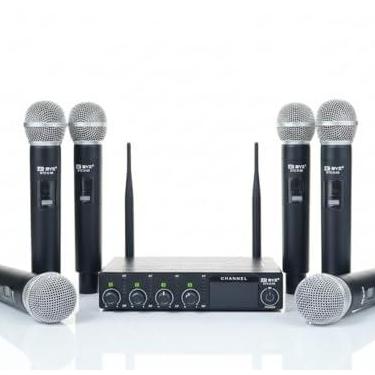 Imagem de Microfone Sem Fio Profissional UHF 4 Canais, Display Digital, Kit Completo para Palco, Karaoke e Eventos