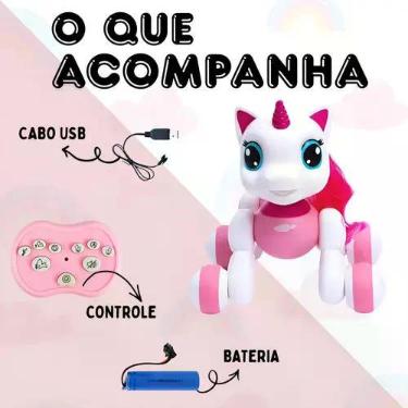 Imagem de Unicórnio Robô com Controle Remoto, Som e Bateria Recarregável Rosa -