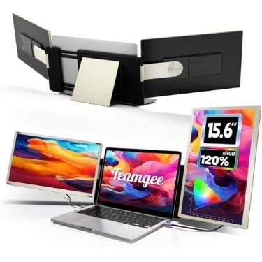 Imagem de Extensor de tela Teamgee 15,6”, 120% sRGB FHD 1080P IPS, rotação e suporte de 235°, monitor portátil triplo com linha de conversão HDMI-USB, conectar e usar, para laptops (Mac/Windows/Android)