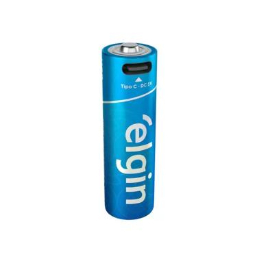 Imagem de Pilhas Recarregáveis Elgin Tipo C Aa 2000MWH 1200MAH com USB-C 2EM1 e Sinalização de Carga Branca