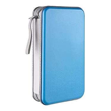 Imagem de LIOVODE Capa de DVD, estojo de CD com capacidade para 96 unidades, suporte portátil para armazenamento de CD de plástico rígido e porta-carteira, organizador para carro (azul celeste)