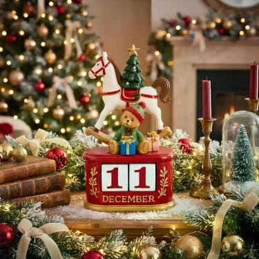 Imagem de Calendário Ursinho e Cavalo Natal Resina Branco e Vermelho - BTC Decor